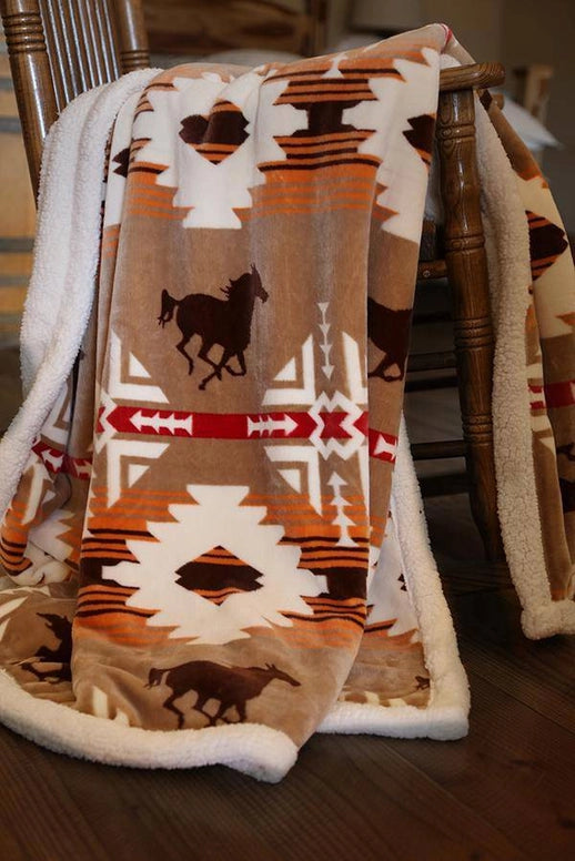 Running Horses Sherpa Throw